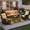 Beige, variant on Ovios 5 Pieces Patio Furniture Set Outdoor Conversation All-Weather Rattan Sectional Sofa with Swivel Chairs & Solar Light Table
