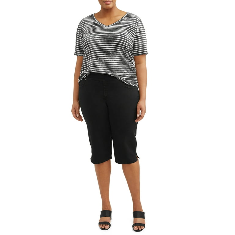 Terra & Sky Women's Plus Size Stretch Pull-On Capri with Tummy