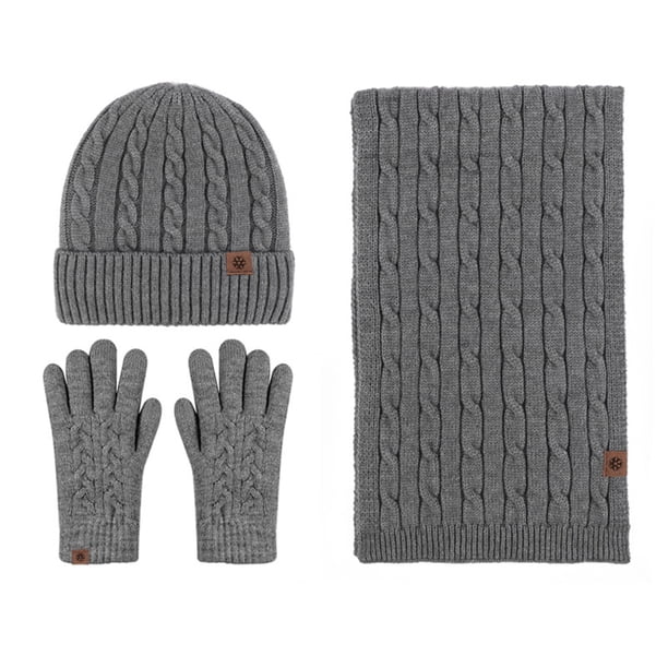 Gorro de punto de invierno, gorro, bufanda larga, guantes con pantalla táctil, conjunto de gorro de calavera, guantes más cálidos para el cuello