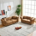 thumbnail image 2 of Leathaire 2-Piece Living Room Set, 3-Seater Chesterfield Sofa and Loveseat with Rolled Arms, Modern 5-Seater Tufted Cloud Couch for Living Room, Brown, 2 of 9