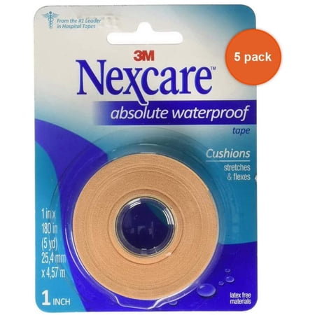 Nexcare Absolute Waterproof Tape 1 Inch X 5 Yards, 1ea (Pack of 5), Product of Nexcare By Brand Nexcare