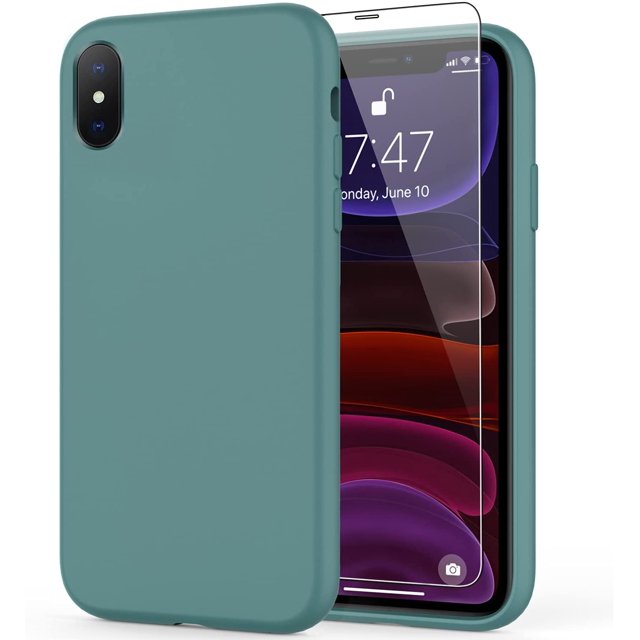 iPhone Xs Max Case with Screen Protector,Soft Liquid Silicone Gel Rubber Bumper Cover,Slim Fit Shockproof Protective Phone Case for iPhone Xs Max Nice Blue