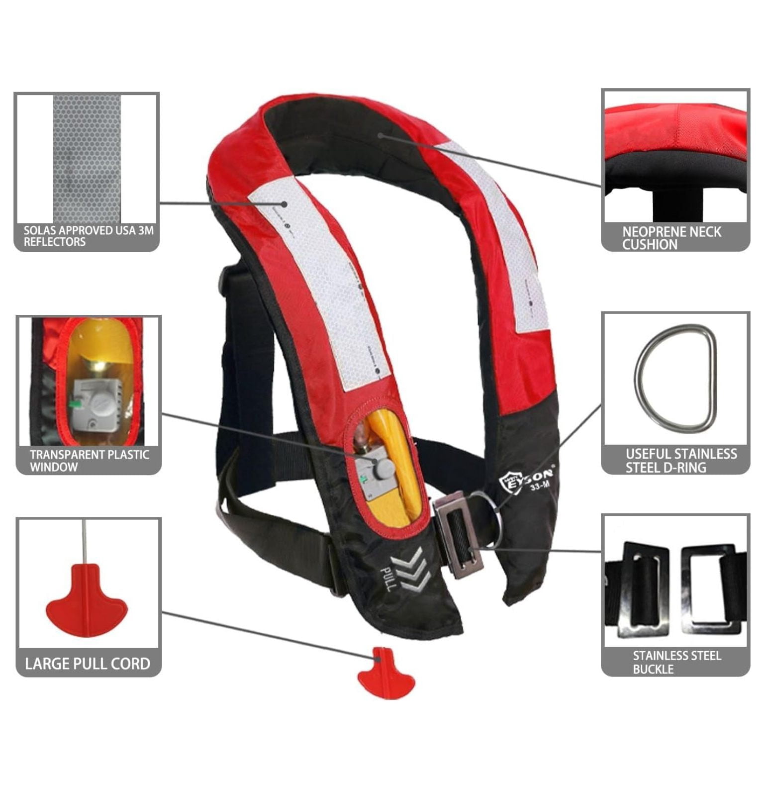 Inflatable Life Life Vest Highly Visible Manual for Adults (Red)