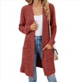 thumbnail image 3 of Cárdigan de Punto Suave y Ligero para Mujer, de Otoño, con Mangas Largas, Abierto y Bolsillos. Rojo Ladrillo XL, 3 of 10
