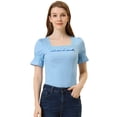 thumbnail image 1 of Blusa de Ganchillo de Encaje Allegra K Cuello Cuadrado Mujer Manga Corta Volantes Azul claro L, 1 of 4