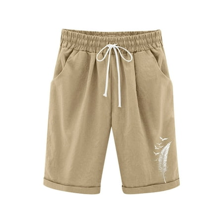 CYRBOKO Girls Casual Shorts Elastic Waist Drawstring Casual Knee-Length Summer Shorts Khaki Size 5-6 T