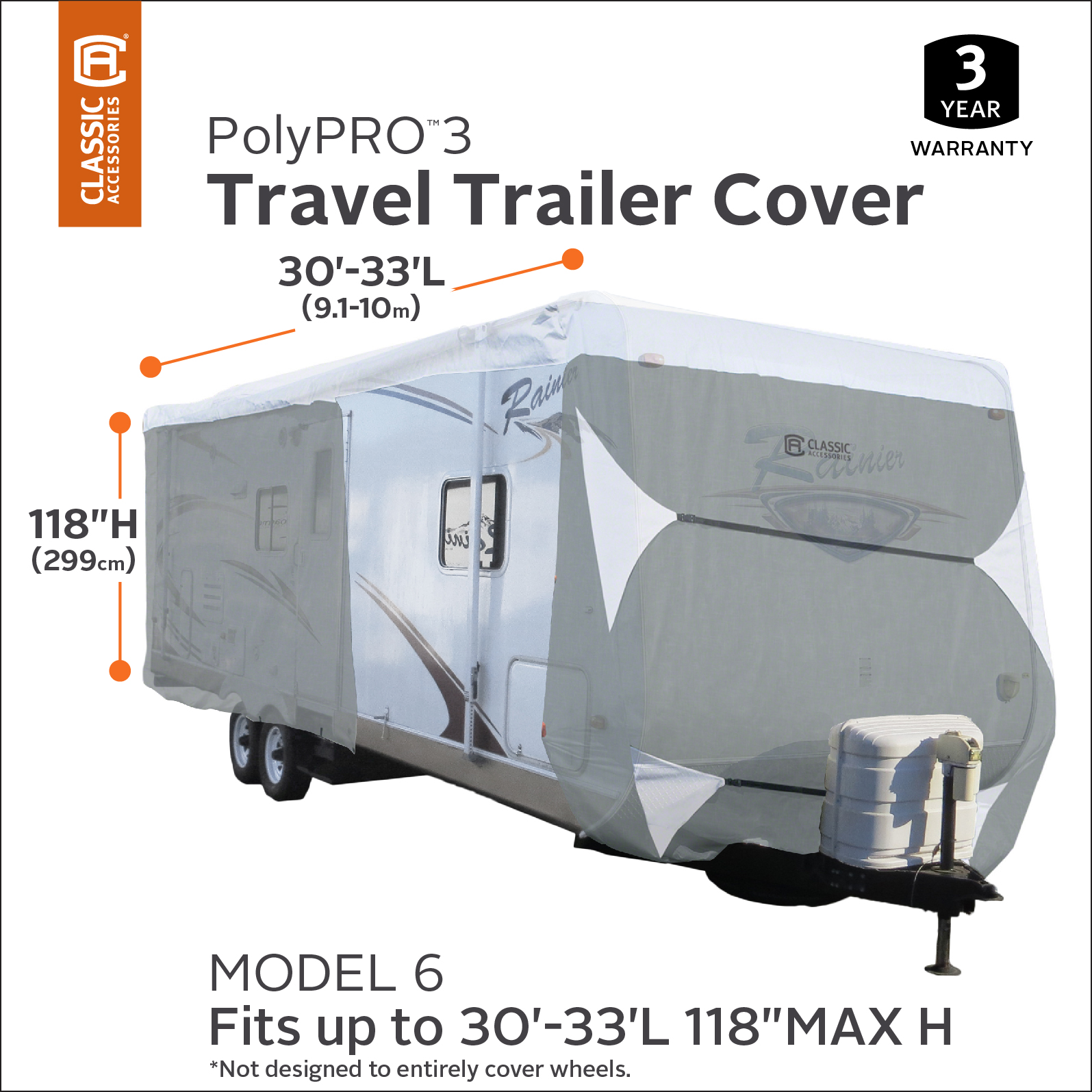 Classic Accessories OverDrive PolyPRO™ 3 Deluxe Travel Trailer Cover or Toy Hauler Cover, Fits 30' - 33' RVs - Max Weather Protection RV Cover, Grey/Snow White - image 3 of 13