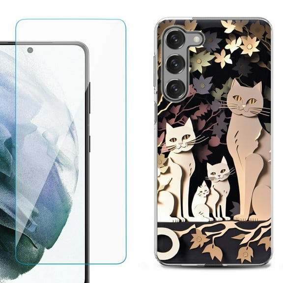 OneToughShield ® for Samsung Galaxy S23 5G Shockproof Fashion Phone Case, with Tempered Glass Screen Protector - Cat Craft