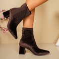 thumbnail image 6 of HAPIMO Women Ankle Boots Pointed Toe Block Heel Rear Zip Stretch Velvet Upper For Dinner Party And Urban Night Out Sessions Coffee 39, 6 of 9