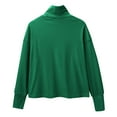 thumbnail image 4 of Women's Fashion Hoodies & Sweatshirts Comdrip Ladies' Autumn and Winter Fashionable Casual Solid Color High Neck Long Sleeved Versatile Pure Cotton Sweatshirt Womens Crewneck Sweatshirt Green S, 4 of 6
