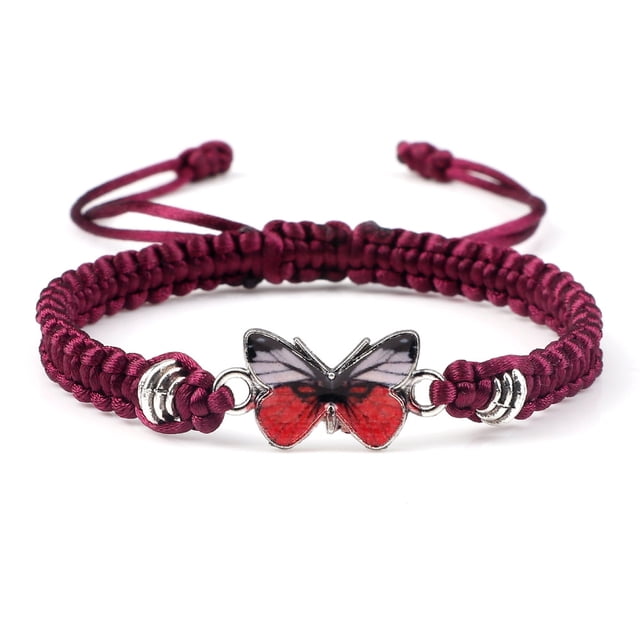 Pulsera de pareja con nudo plano de cuerda roja, tejida a mano, para el día de San Valentín, pulsera de joyería de mariposa para hombres y mujeres