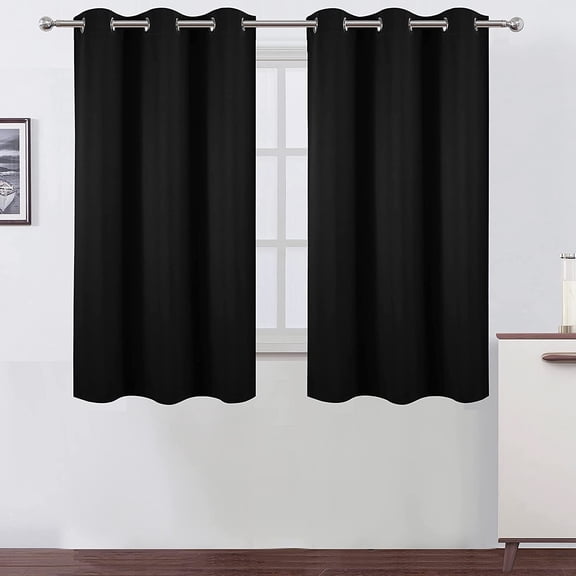 SHIYOU-Black Blackout Curtains/38 x 54 Inch/Set of Two Panels Grommet Living Room Curtains