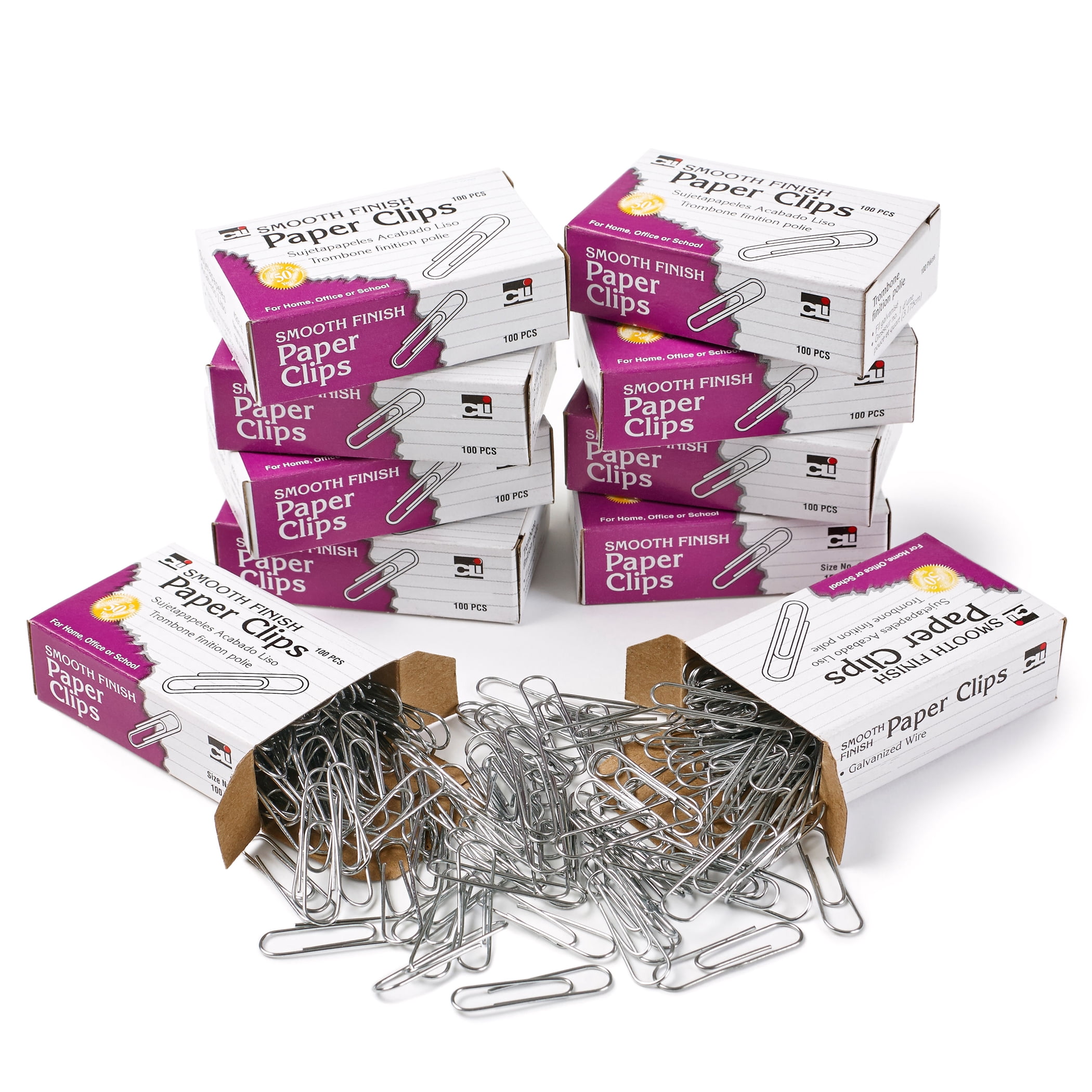 Charles Leonard Paper Clips, Jumbo Gem, Nickel Plated, Silver, 100 Per Box, 10 Boxes