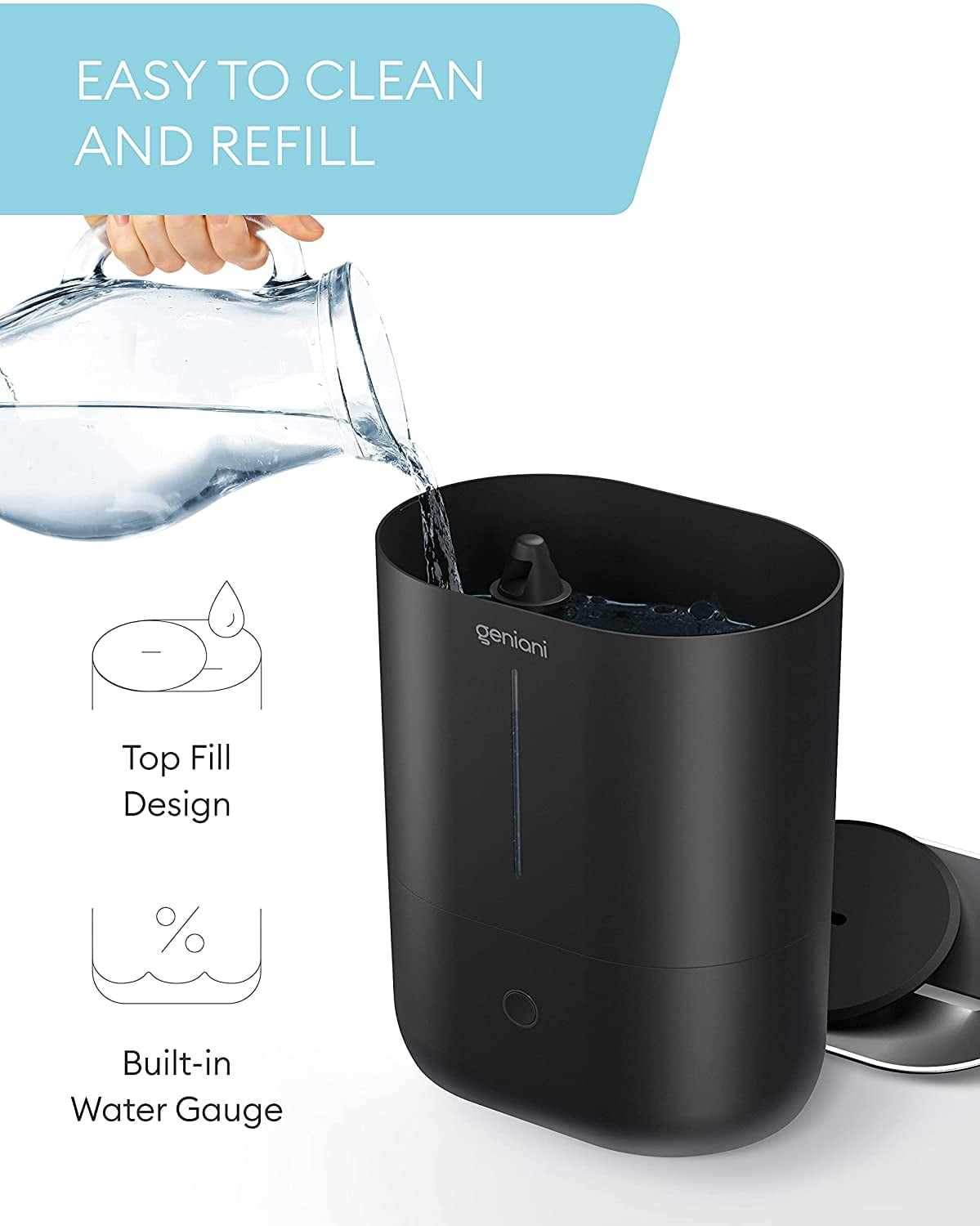 GENIANI Top Fill 4L Cool Mist Large Humidifier Essential Oil Diffuser for Home Smart Aroma Ultrasonic Air Humidifier for Large Room Bedroom Baby Kid Easy to Clean Fill Auto Shut Off Quiet