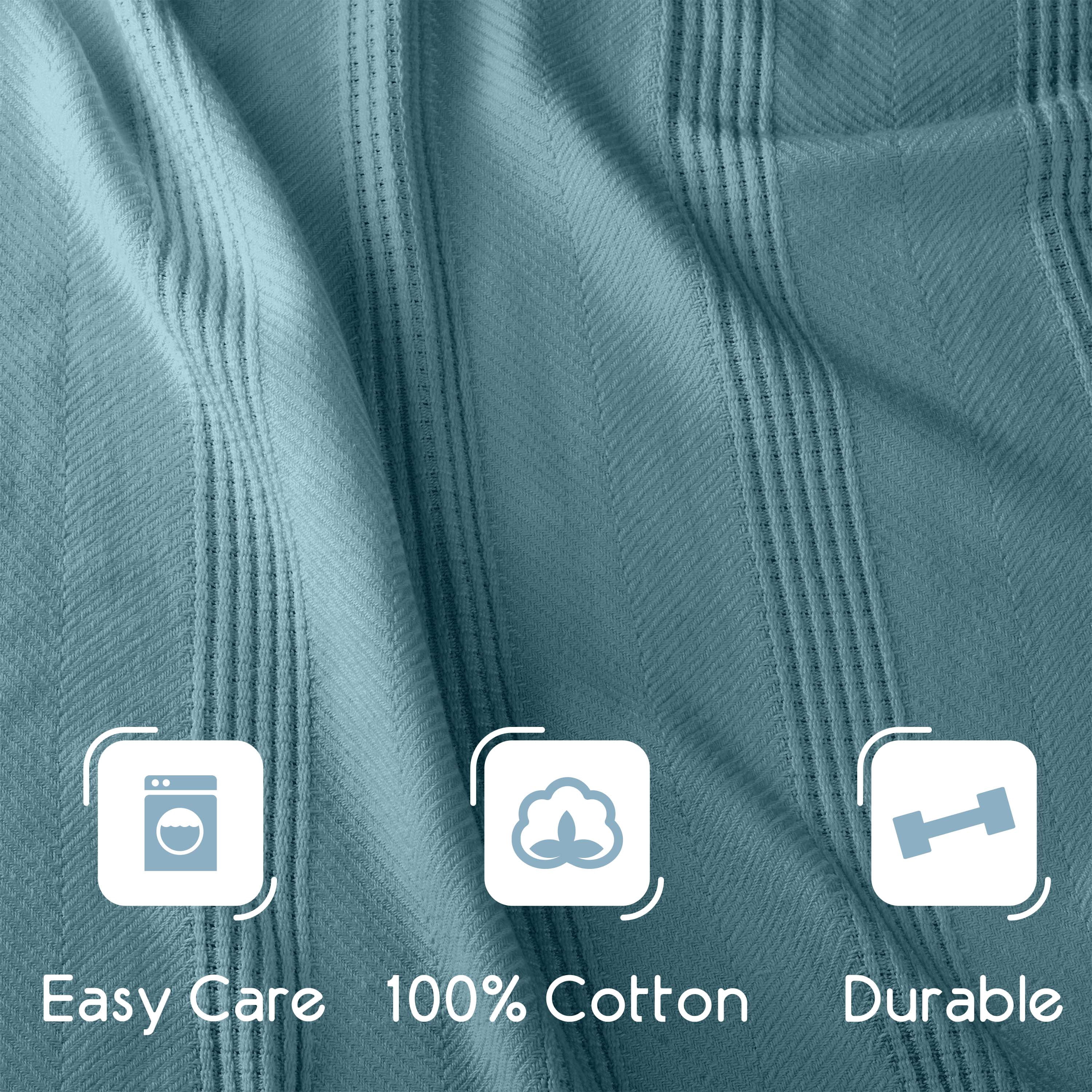 Lightweight Breathable 100% Cotton Knit Blanket – All-Season Bed Blanket – King Size – Blue