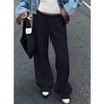 thumbnail image 4 of Womens Wide Leg Sweatpants Interior Sweat Pants with Pockets Elastic Waisted Lounge Casual Trousers Navy Blue M, 4 of 9