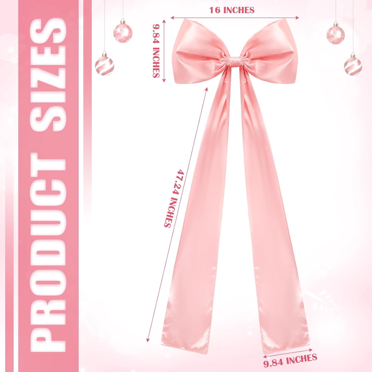 Guvpev 5FT Large Satin Christmas Bows - Giant Pink Xmas Bows for Christmas Tree Topper, Wreaths, Wal, Mantel, Front Door, Porch & Wedding Decorations, Indoor & Outdoor Holiday Christmas Decorations