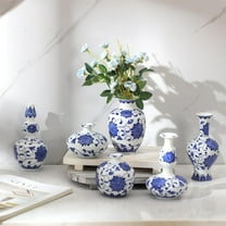 Mini Classic Ceramic Vases, Floral Blue and White Porcelain Set of 6