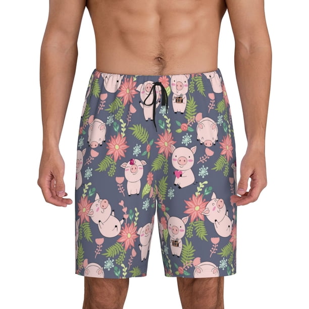 Fotbe Pigs 1 Pantalones Cortos de Pijama para Hombre, Ropa de Dormir, Pantalones de Pijama Cortos para Hombre-Large