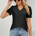 thumbnail image 5 of safuny Women's Trendy Elegant Comfy Tops Clearance Solid Tops Ruffle Sleeve Tees V Neck Shirts Eyelet Casual Vintage Clothing 2024 Fashion Summer BlackXXL Black XXL, 5 of 8