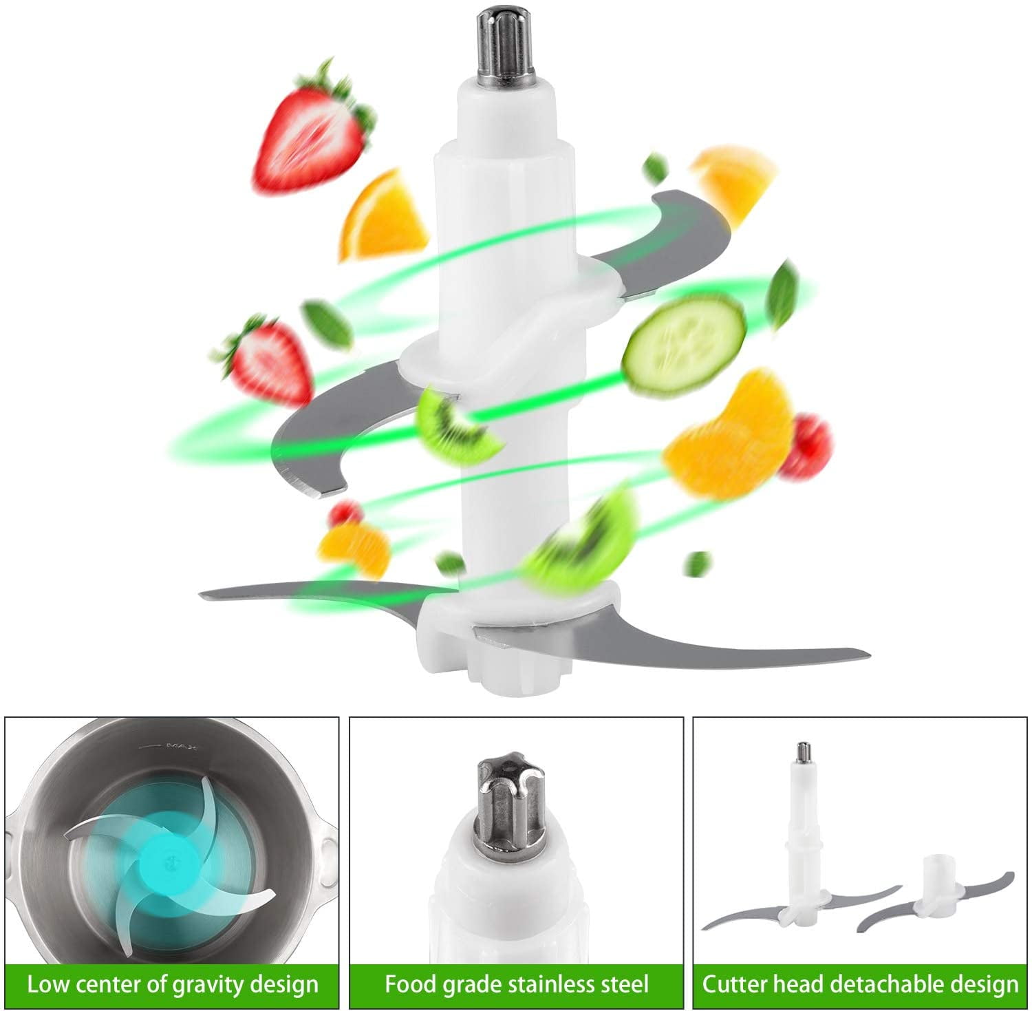 POSAME Mini Food Processor Meat Grinders Electric,Small Kitchen Food Chopper  Vegetable Fruit Cutter Onion Slicer Dicer, Blender and Mincer, with 4-Cup  Glass Bowl-White 