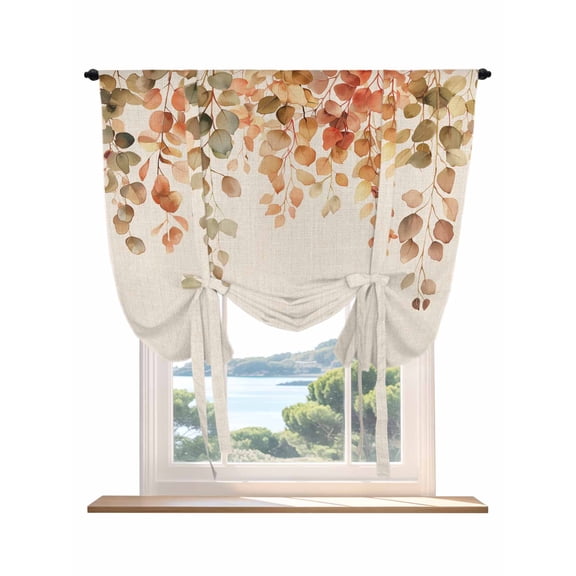 Orange Botanical Tie Up Curtains for Windows 63 Inch Length Balloon Curtains Kitchen Adjustable Balloon Window Shade Farmhouse Leaf Fall Thanksgiving Tie Up Valance Bathroom Curtain Window 52"x63"
