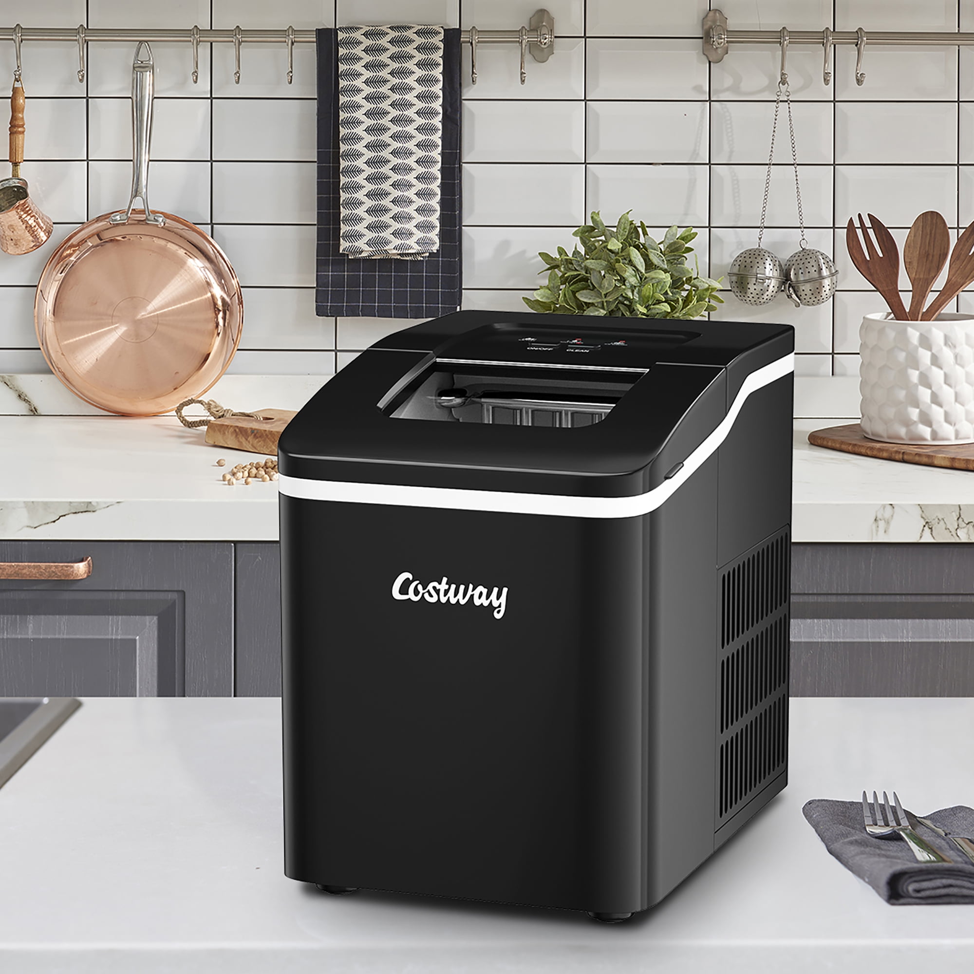 Costway Countertop Portable Ice Maker 26.5 lbs./Day Self-Cleaning Machine  with Flip Lid Black ES10200US-BK - The Home Depot