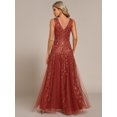 thumbnail image 2 of Vestido de noche Ever-Pretty con bordado de lentejuelas en naranja quemado con cuello en V, 2 of 6
