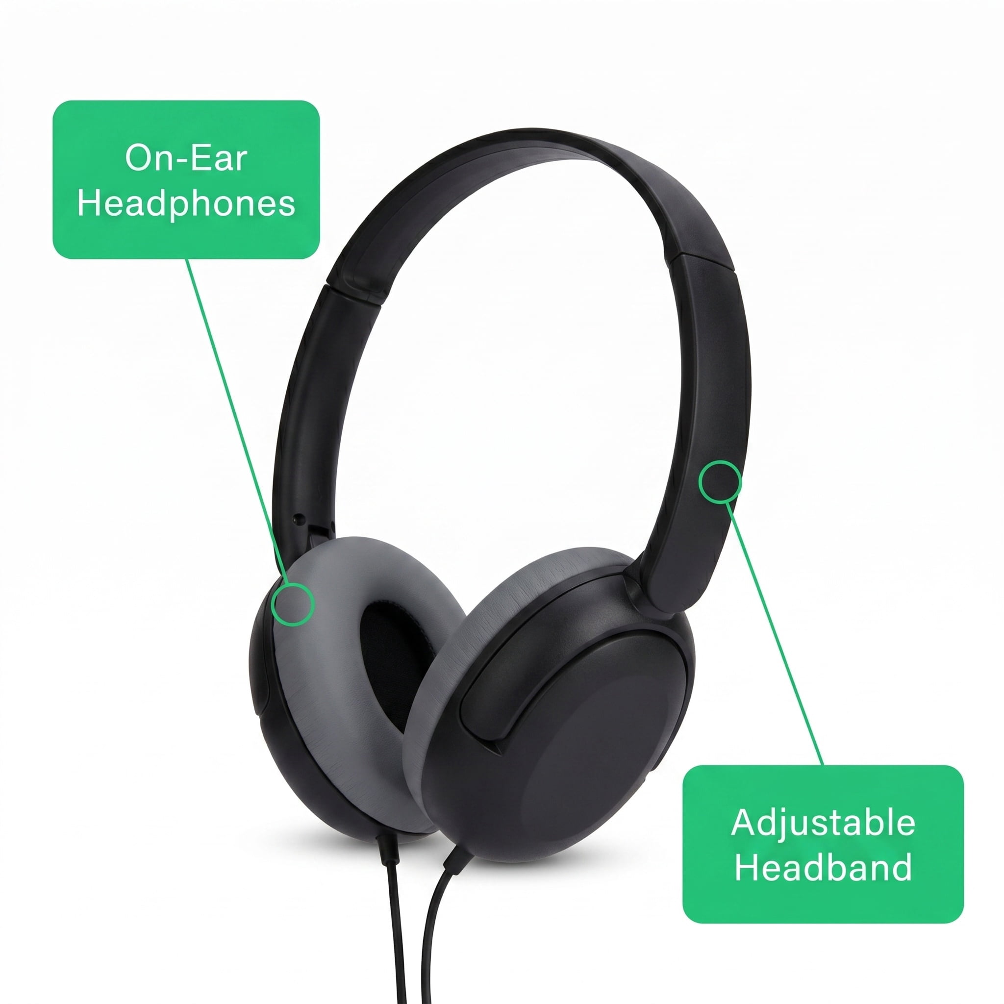 onn On-Ear Headphones with 3.5 mm Connector, Black