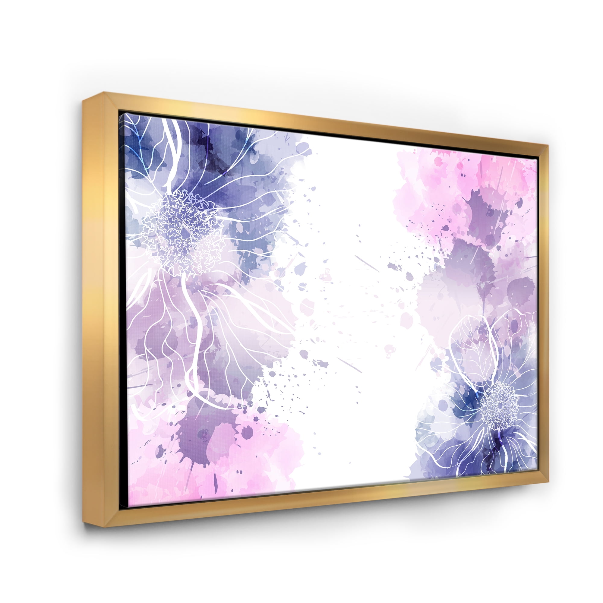 Designart 'Pink and Purple Abstract With Colorful Splashes I' Modern Framed Canvas Wall Art Print