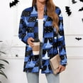 thumbnail image 2 of WTOBBY Women's Lightweight Open Front Cardigan Sweater Long Sleeve Casual Loose Thin Knit With Pockets Halloween Print Cover Up Top For Fall Layering,Dark Blue XL, 2 of 6