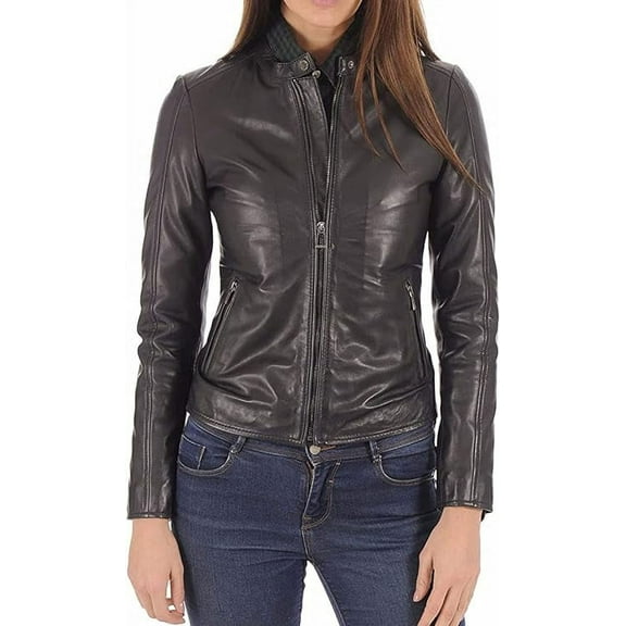 HOT Women's Genuine Lambskin Real Leather Jacket Stylish Collared Biker Coat W019