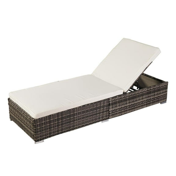 Ktaxon Outdoor Wicker Chaise Chair, Modern Rattan Sunbed with Cushion for Indoor & Outdoor, Gray