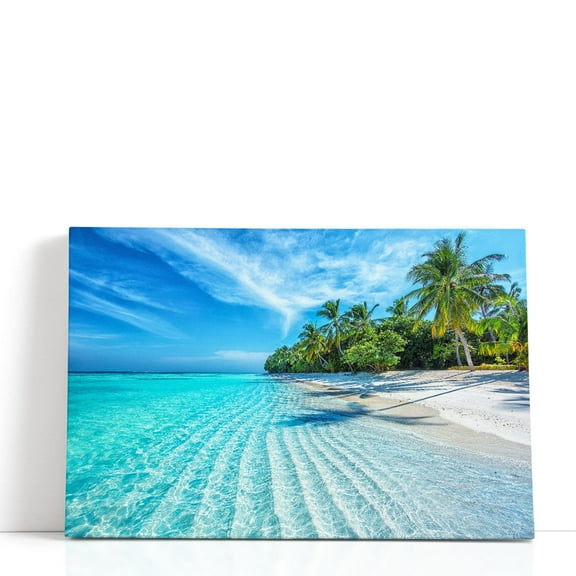 Maldives Islands Ocean, Tropical Beach - Wrapped Canvas Print Wall Art | 18" W x 12" H