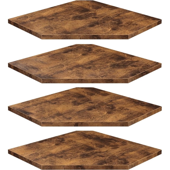 Corner Shelf Wall Mount, Set of 4 Floating Corner Shelves with Cord Hole for Cable Box, Wood Corner Hanging Shelves for Bathroom Bedroom Kitchen, Rustic Brown