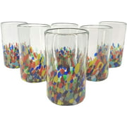 Dos Sueños Hand Blown Mexican Drinking Glasses - 6 Confetti Color Glasses (14 oz Each)