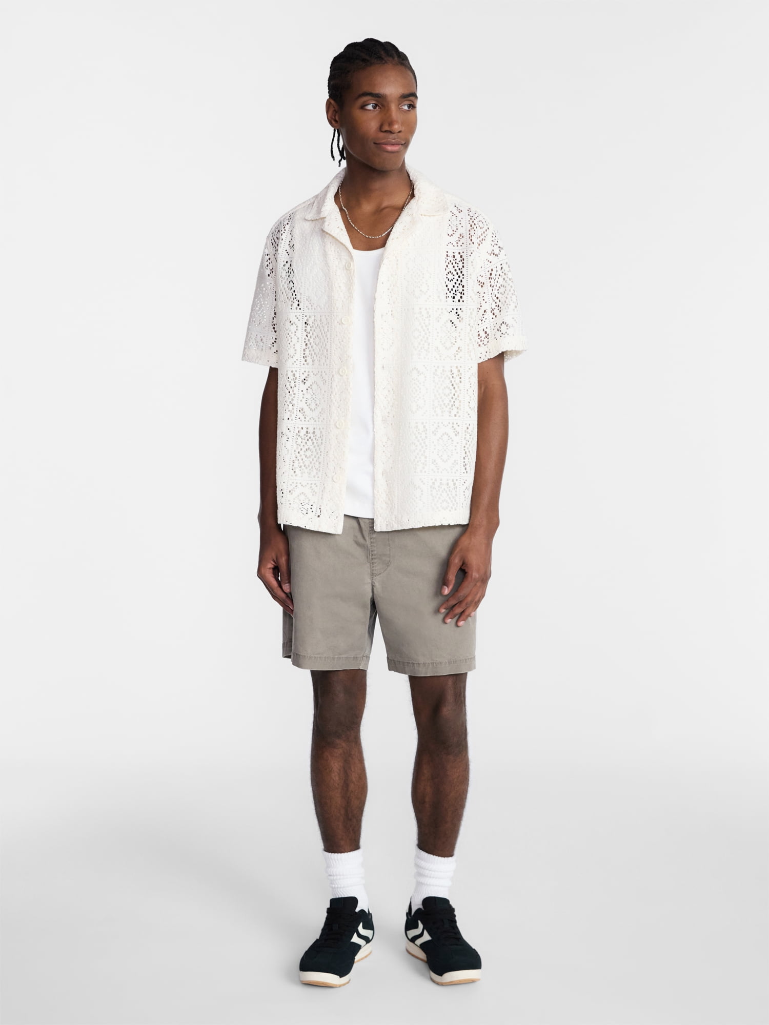 No Boundaries Crochet Shirt with Short Sleeves, Men's XS-4XLT