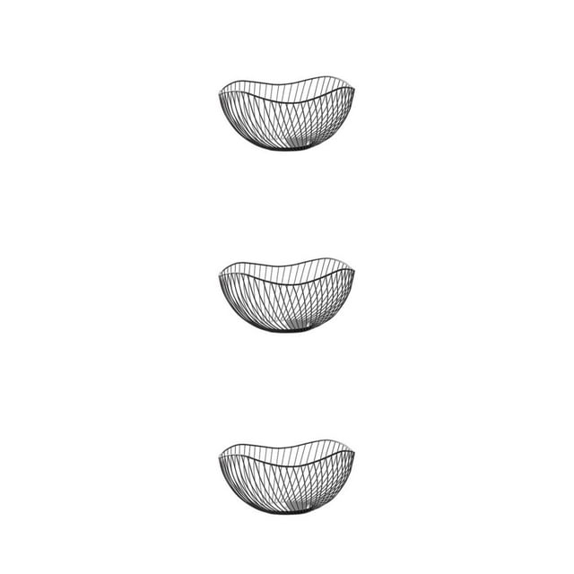 mmirethe Apparence Exquise Panier à Fruits en Métal Grand Application Style Moderne Multifonctionnel Robuste Noir Oblique Grand 3ensemble