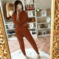 thumbnail image 4 of Buigttklop Pants for Women,Womens Solid Color Off Shoulder Long Sleeve Cable Knitted Warm Two-Piece Long Pants Sweater Suit Set, 4 of 6