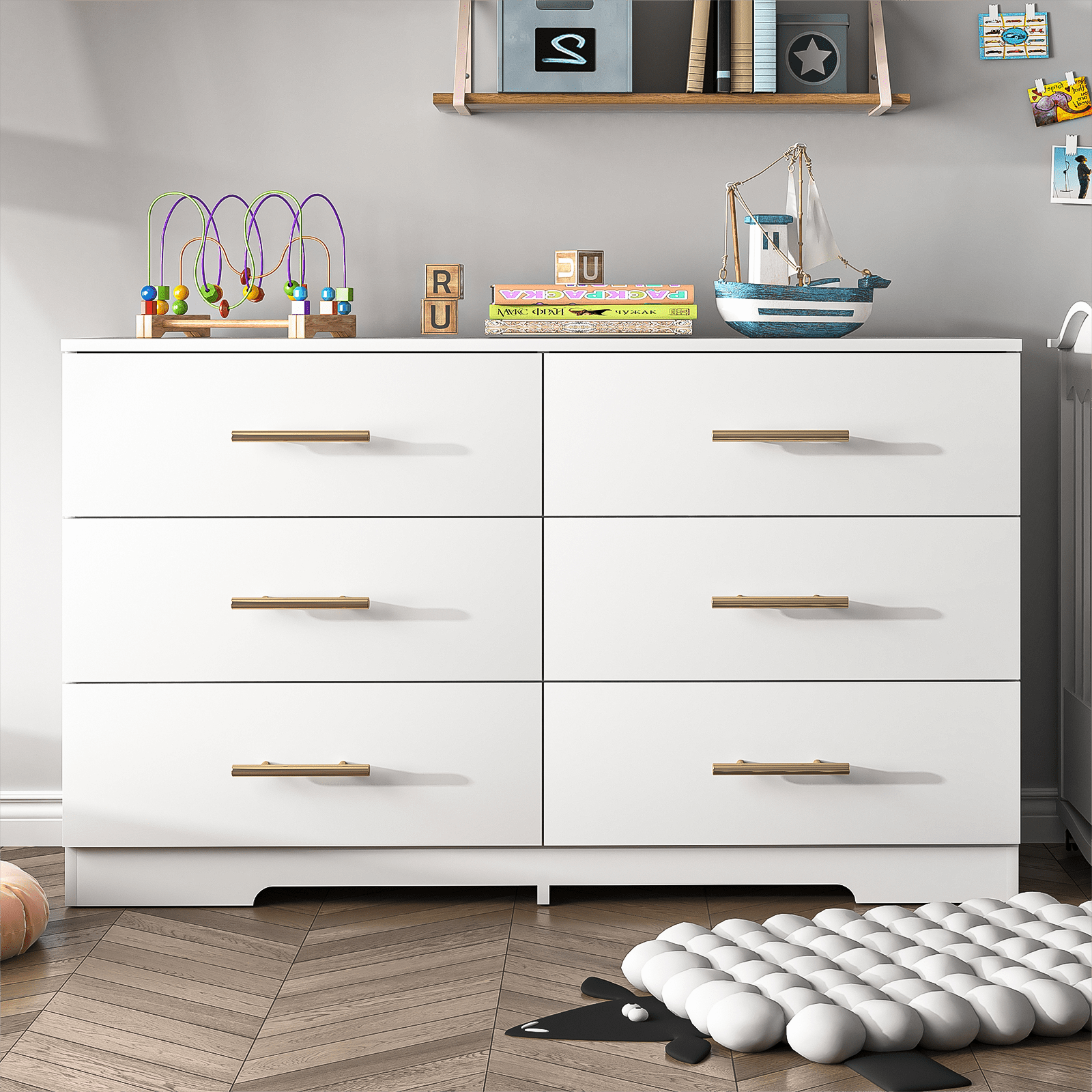 Canddidliike Storage Dressers Organizer for Bedroom, Wood 6 Drawers Dresser Chests, White