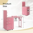 thumbnail image 2 of Zimtown Foldable Nail Table w/Dust Collector, 2 Shelves, Wheels & Drawers, Pink Manicure Desk, 2 of 10