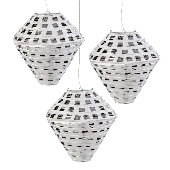 12" Shiny Diamond-Shaped Hanging Paper Lanterns - 3 pieces