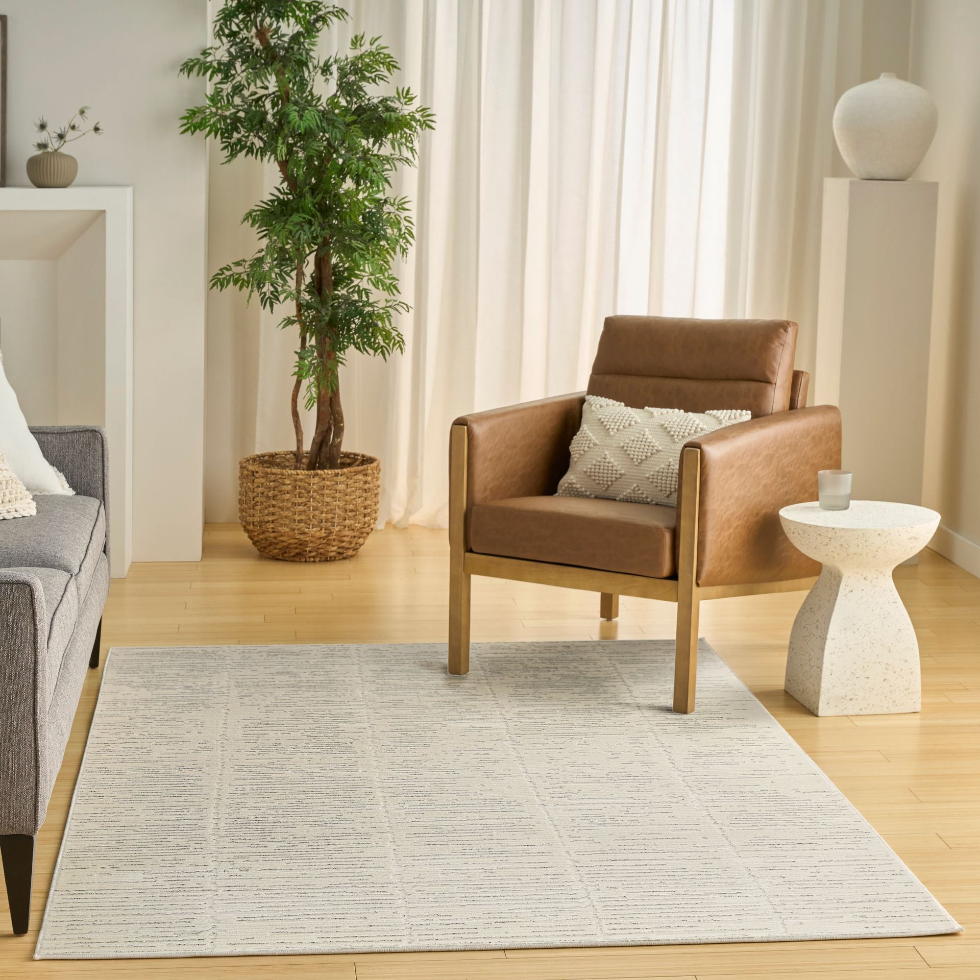 Nourison Hues Ribbed Indoor Area Rug Ivory Grey 3'11" x 5'11"