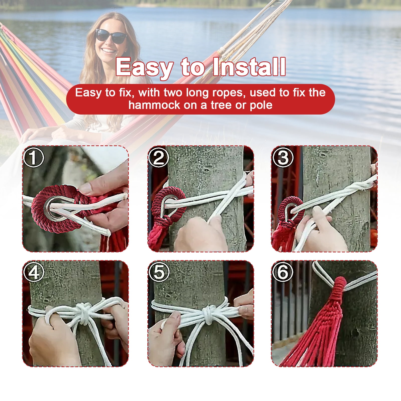 Double Hammock with Tree Swing Straps Holds 440lbs Capacity Hammock for Camping Outside Garden Outdoor Indoor Patio Backyard, Rainbow