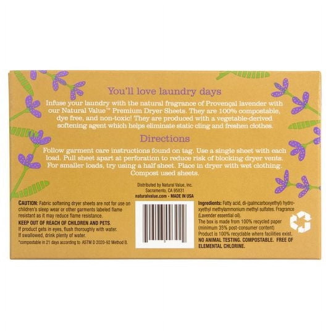Natural Value Dryer Sheets, 100% Compostable, Lavender-80 ct