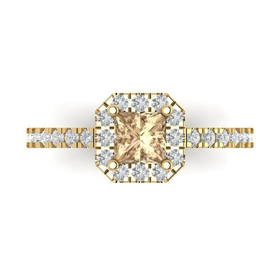 Halo Engagement Ring for Women - 0.89ct Yellow Moissanite in 18K Yellow Gold Promise Ring