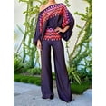 thumbnail image 2 of Womens Fall Loose 2 Piece Outfits Off Shoulder Printed Long Sleeve Casual Going Out Wide Leg Pants Set  XXL, 2 of 6