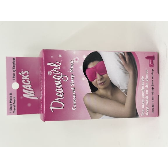 Macks Dreamgirl Contoured Sleep Mask  Pink, Comfortable, Adjustable, 2 Strap Eye Mask with Macks Dreamgirl Soft Foam Earplugs