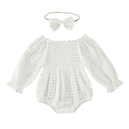 

Baby Girls Cotton Autumn Long Sleeve Romper Bodysuit Headbands Clothes
