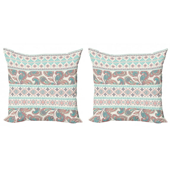 Ambesonne Tribal Throw Pillow Cover 2 Pack, Floral Paisley and Aztec, 20", Cream Aqua and Coral